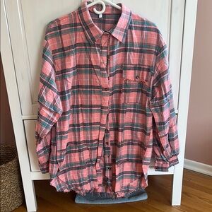 Pink and Black Plaid Button-Up Shirt